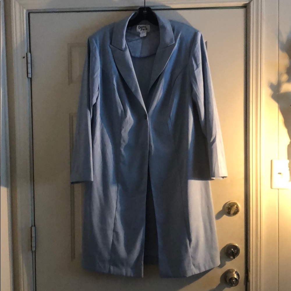 Vintage suede-feel powder blue long jacket